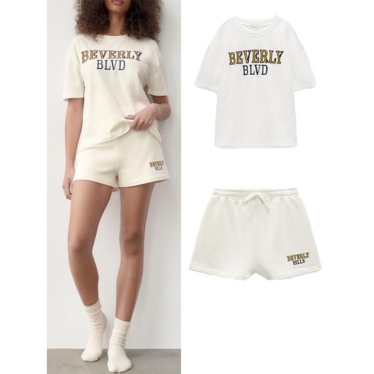 Zach AiIsa spring new age-reducing all-match sports style letter embroidery T-shirt + elastic high waist sports casual pants Zach AiIsa spring new age-reducing all-match sports style letter embroidery T-shirt + elastic high waist sports casual pants
