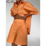Women's Tracksuit Shirt Shorts Two Piece Set Oversized Short Sleeve Top And Mini Shorts Outfit Female 2022 Summer Lady New Suits Women's Tracksuit Shirt Shorts Two Piece Set Oversized Short Sleeve Top And Mini Shorts Outfit Female 2022 Summer Lady New Suits