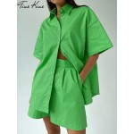 Women's Tracksuit Shirt Shorts Two Piece Set Oversized Short Sleeve Top And Mini Shorts Outfit Female 2022 Summer Lady New Suits Women's Tracksuit Shirt Shorts Two Piece Set Oversized Short Sleeve Top And Mini Shorts Outfit Female 2022 Summer Lady New Suits